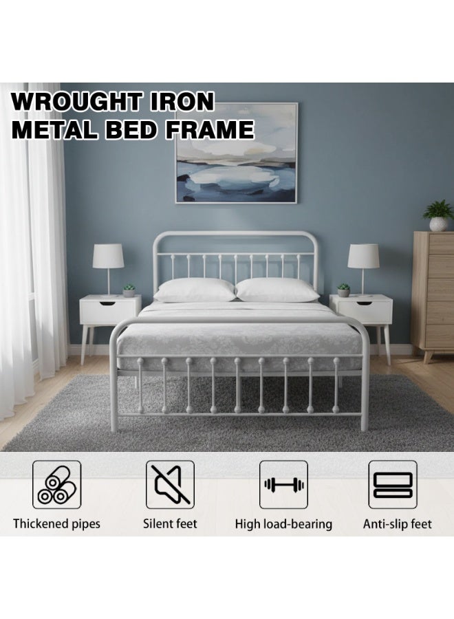 شويوين إطار سرير معدني عتيق - سرير منصة أبيض على الطراز الفيكتوري مع لوح أمامي ولوح سفلي، دعامة شرائحية صامتة، لا حاجة لقاعدة سرير (120 × 200 سم) - Image 3